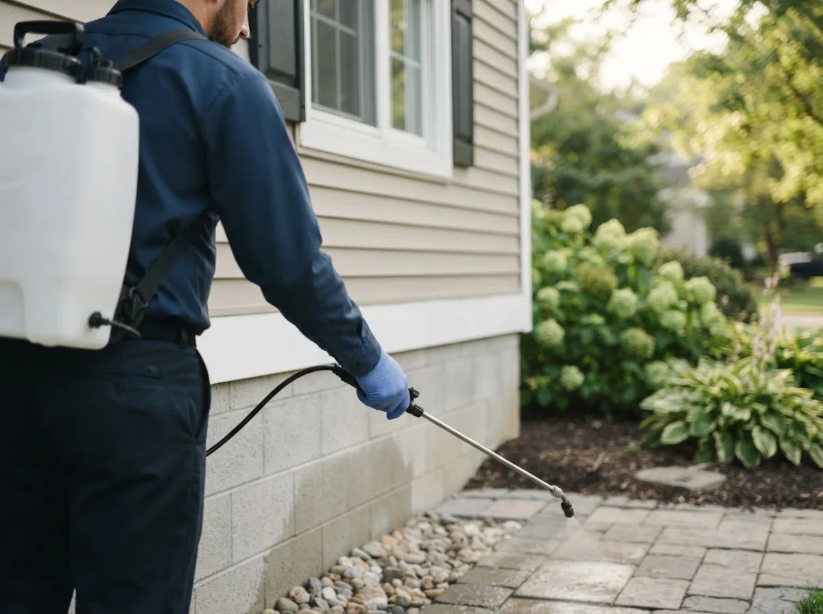 Pest control technician inspecting a home in Lott, TX